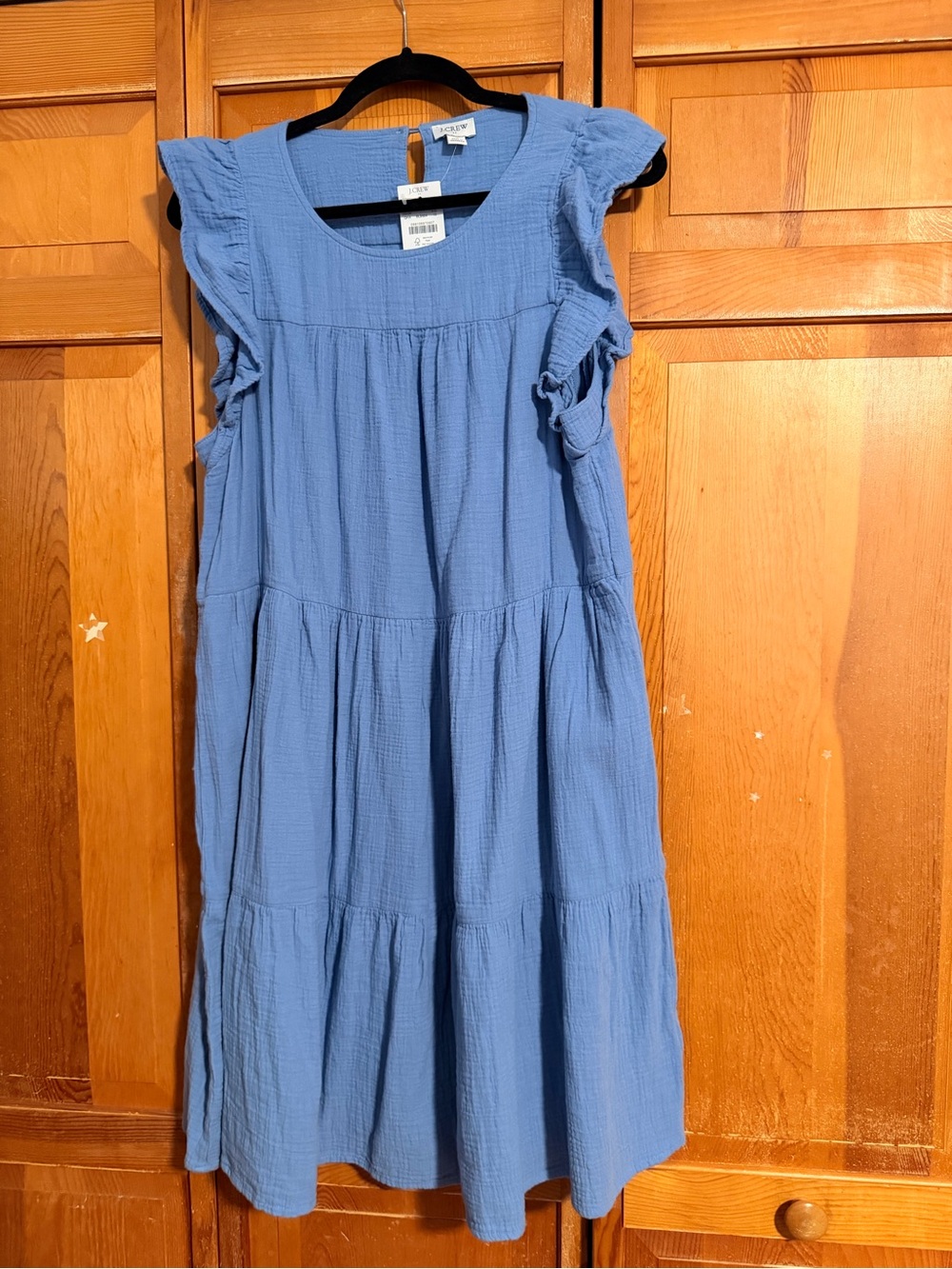 J. Crew Blue Tiered Ruffle Sleeve knee length ( more or less) Dress